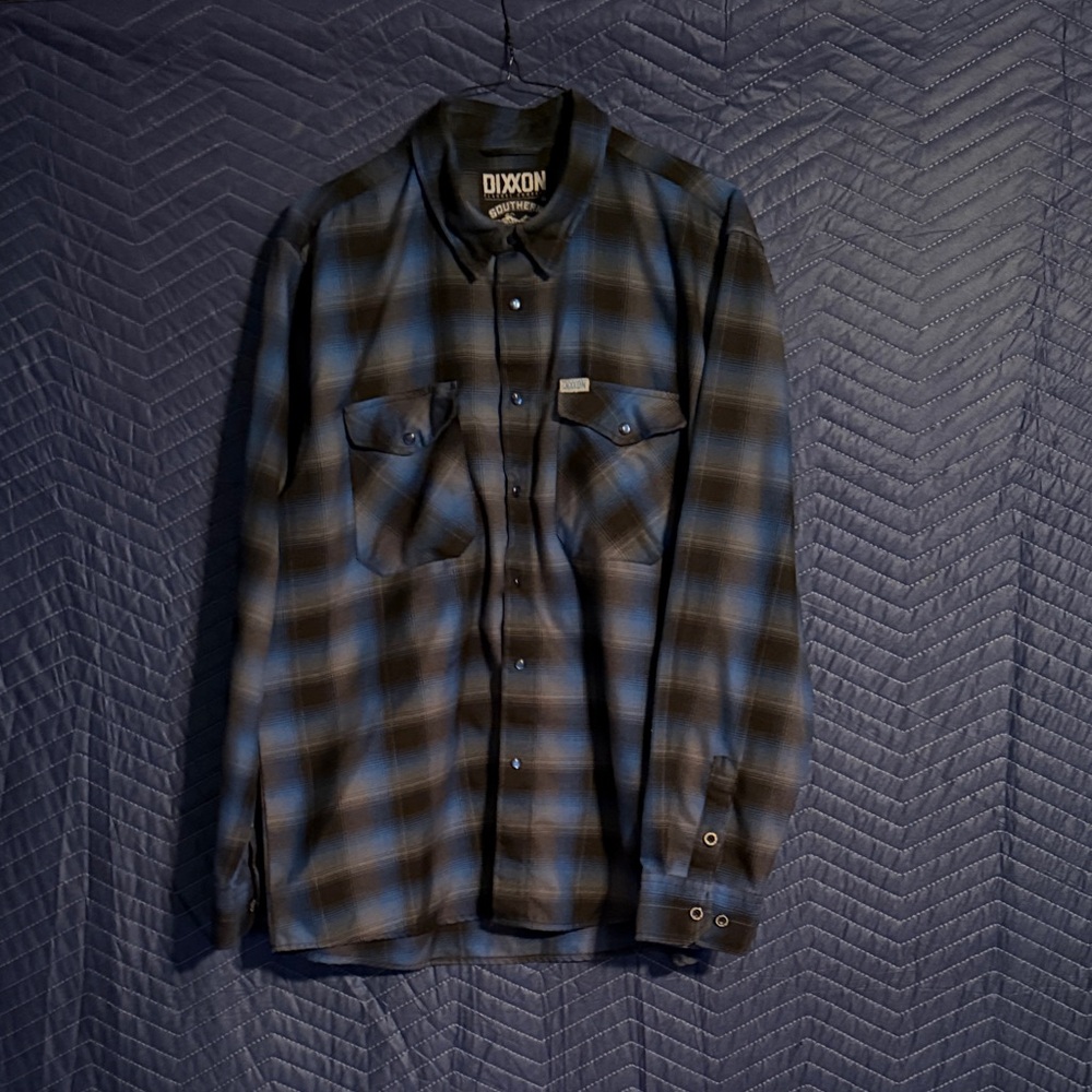 DIXXON Blue and Black Plaid Casual Button Down Shirt